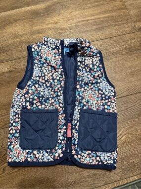 Draper James Girls' Navy Floral Quilted Vest with Pink & Blue Accents